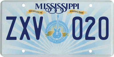 MS license plate ZXV020