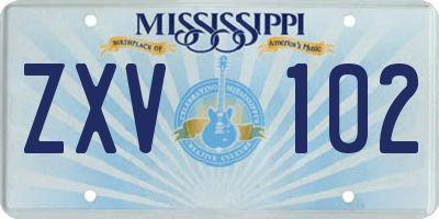 MS license plate ZXV102