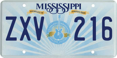 MS license plate ZXV216