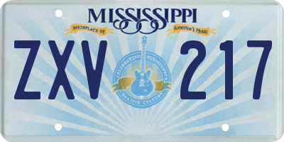 MS license plate ZXV217