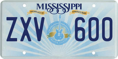 MS license plate ZXV600