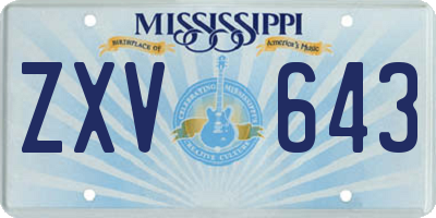 MS license plate ZXV643