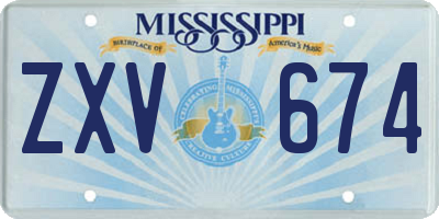 MS license plate ZXV674