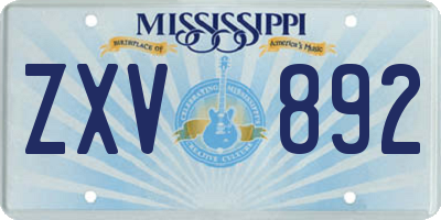 MS license plate ZXV892