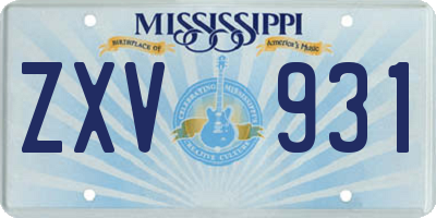 MS license plate ZXV931