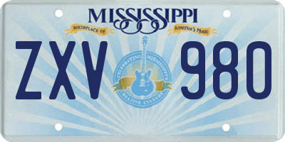 MS license plate ZXV980