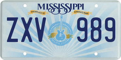 MS license plate ZXV989