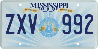 MS license plate ZXV992