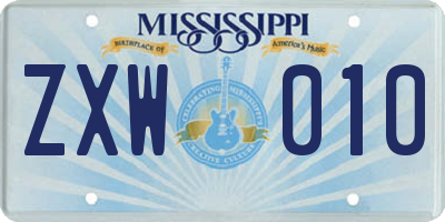 MS license plate ZXW010