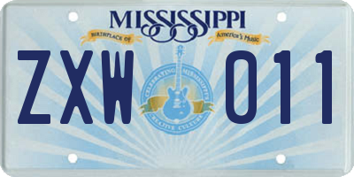 MS license plate ZXW011