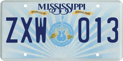 MS license plate ZXW013