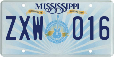 MS license plate ZXW016
