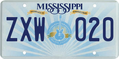 MS license plate ZXW020