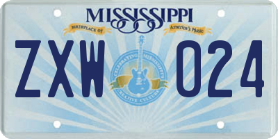 MS license plate ZXW024