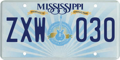 MS license plate ZXW030