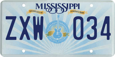 MS license plate ZXW034