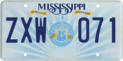 MS license plate ZXW071