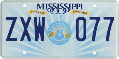 MS license plate ZXW077