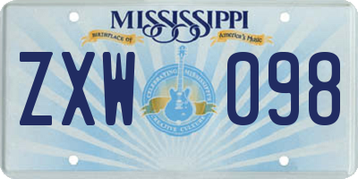 MS license plate ZXW098