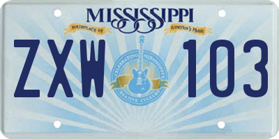 MS license plate ZXW103