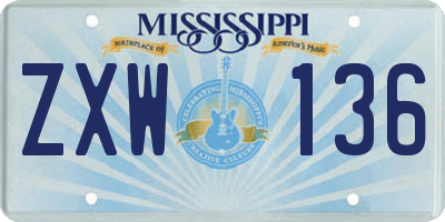 MS license plate ZXW136
