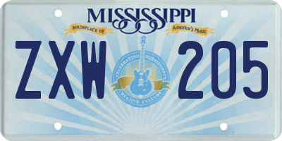 MS license plate ZXW205