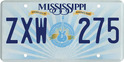 MS license plate ZXW275