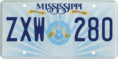 MS license plate ZXW280