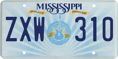 MS license plate ZXW310