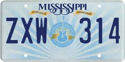 MS license plate ZXW314