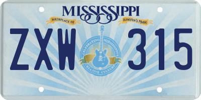 MS license plate ZXW315
