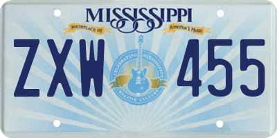 MS license plate ZXW455