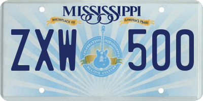 MS license plate ZXW500