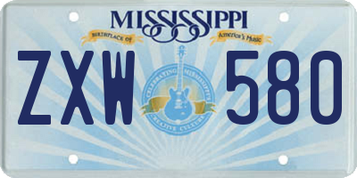 MS license plate ZXW580