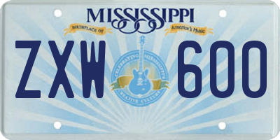 MS license plate ZXW600