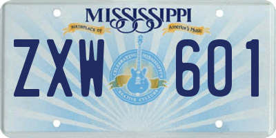 MS license plate ZXW601