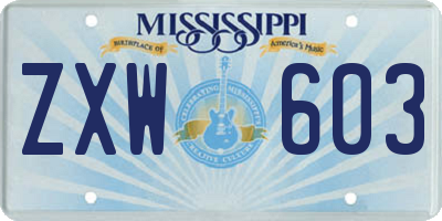 MS license plate ZXW603