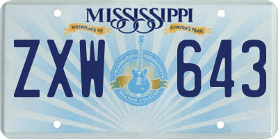 MS license plate ZXW643
