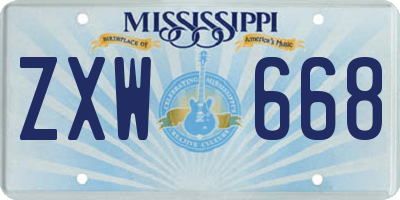 MS license plate ZXW668
