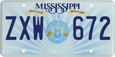 MS license plate ZXW672