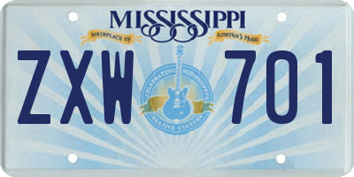 MS license plate ZXW701