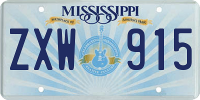 MS license plate ZXW915