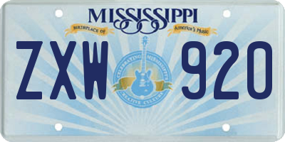 MS license plate ZXW920