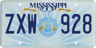 MS license plate ZXW928