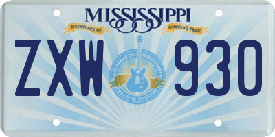 MS license plate ZXW930