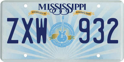 MS license plate ZXW932