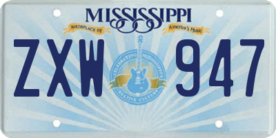 MS license plate ZXW947