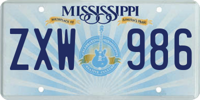 MS license plate ZXW986