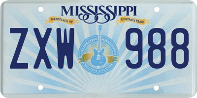 MS license plate ZXW988