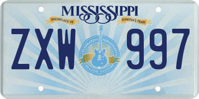 MS license plate ZXW997